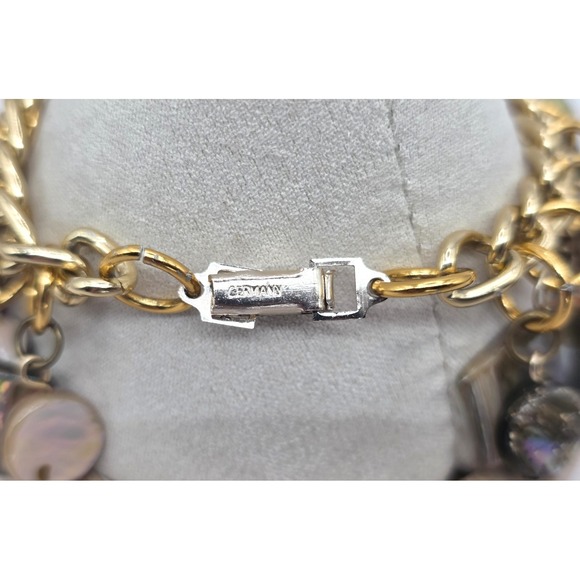 Abalone Shell Charm Bracelet Chunky Gold Tone Bracelet Size 7.25" Adjust Beach - Picture 7 of 10